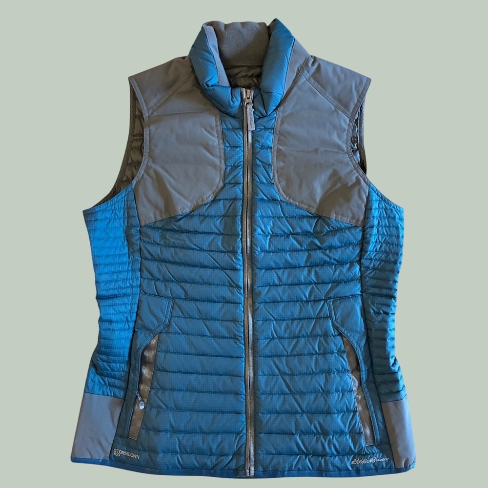 Eddie Bauer Sport Shop StormDown 700 Puffer Vest Womens Medium Blue Grey Quilted